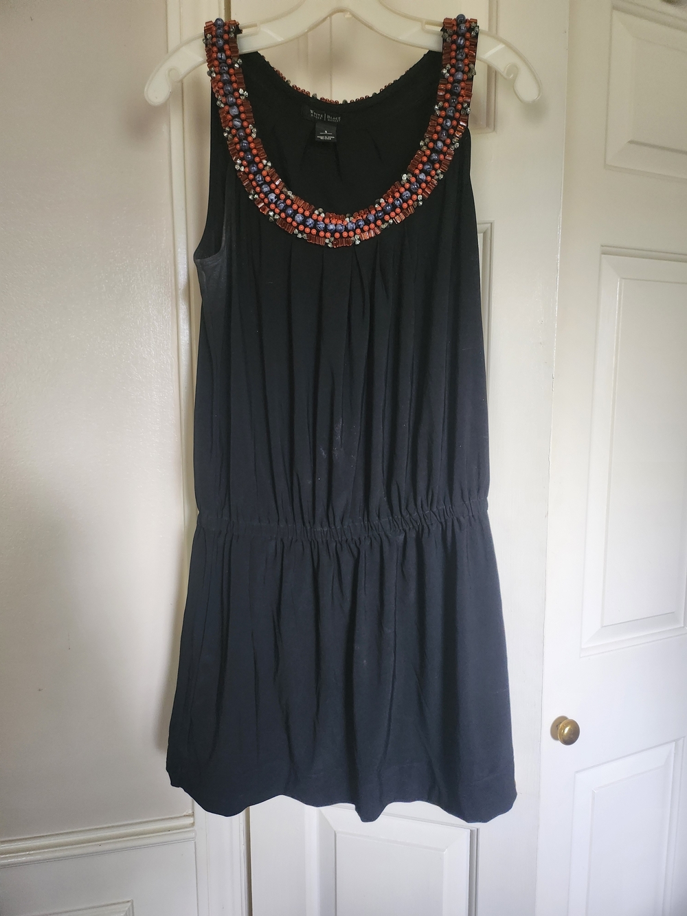 White House Black Market Black Sleeveless Mini Dress with Beaded Neckline